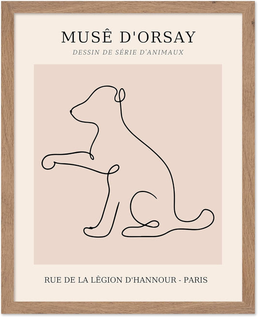 Poster Master Vintage Poster - Retro One Line Dog Drawing Print - Dog Art - Minimal Gift for Men, Women, Animal Lover - Abstract Wall Decor for Home, Office, Bedroom, 16x20 Beige Framed