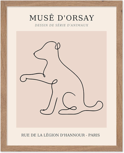 Poster Master Vintage Poster - Retro One Line Dog Drawing Print - Dog Art - Minimal Gift for Men, Women, Animal Lover - Abstract Wall Decor for Home, Office, Bedroom, 8x10 Beige Framed