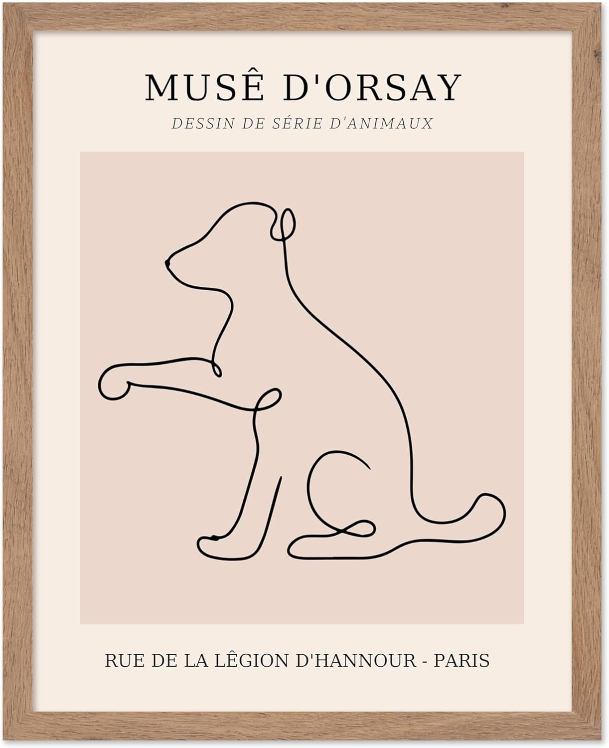 Poster Master Vintage Poster - Retro One Line Dog Drawing Print - Dog Art - Minimal Gift for Men, Women, Animal Lover - Abstract Wall Decor for Home, Office, Bedroom, 11x14 Beige Framed