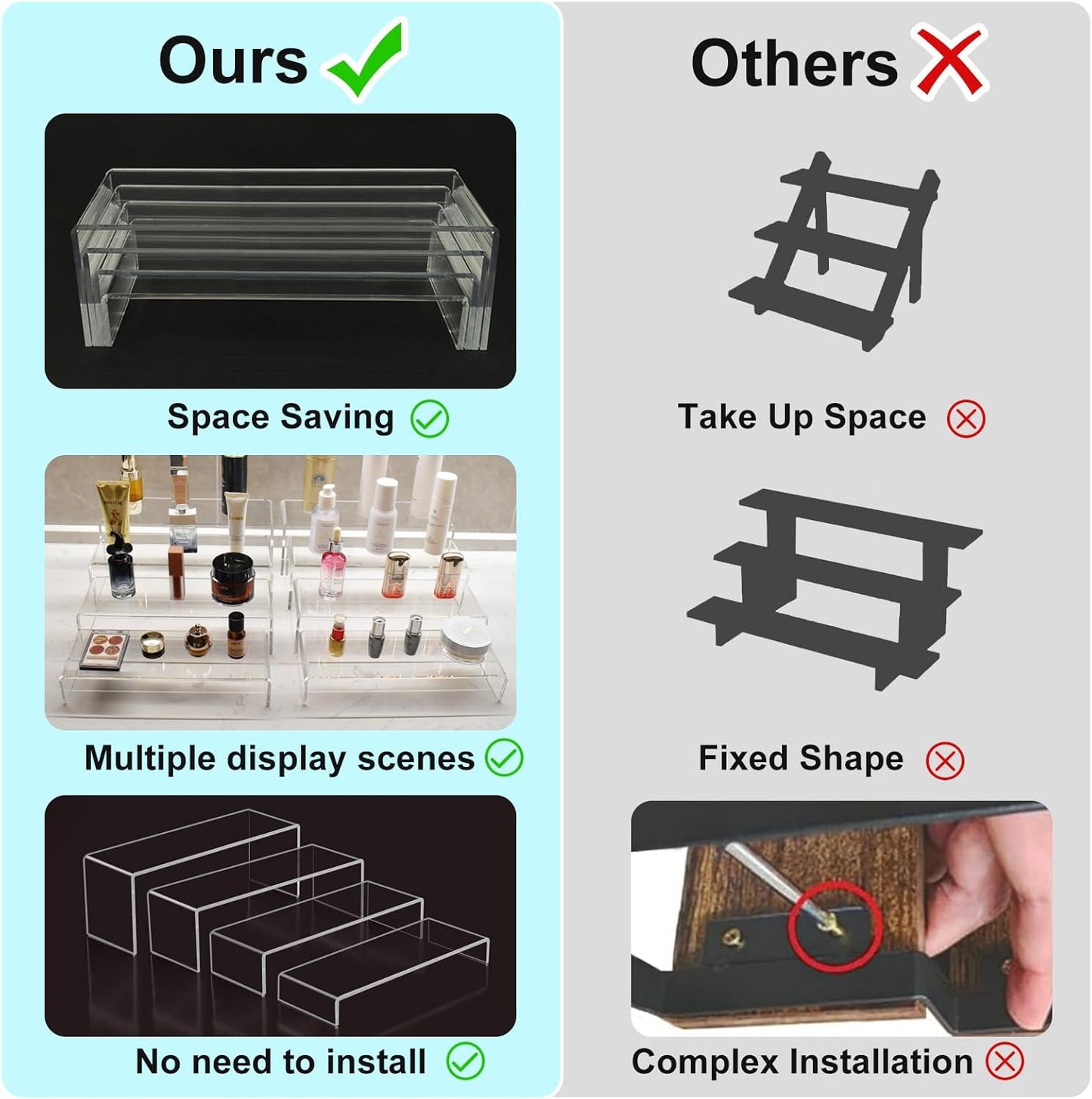 Acrylic Display Risers,12'' Large Display Stands, Thickened to 0.2''(5mm) Stackable Acrylic Shelves for Perfume Display, Clear Risers for Cupcake Stand,Pop Figurines,Tumbler,Food (Clear, 8PCS)