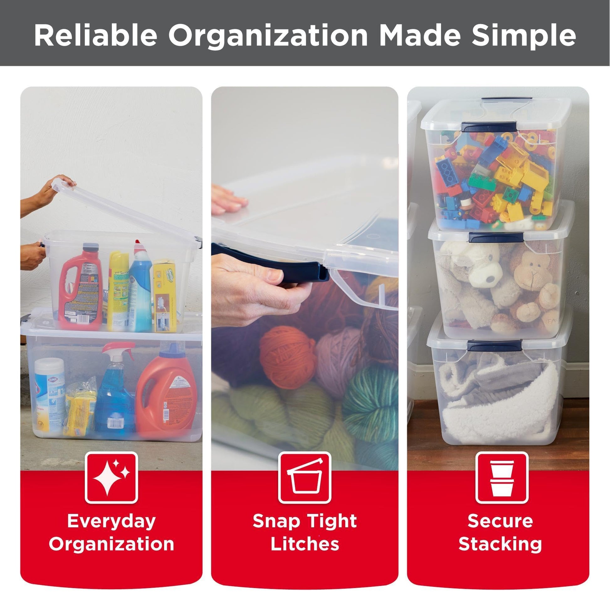 Rubbermaid Cleverstore Clear 32 Qt, 6 Pack Stackable Plastic Storage Bins with Lids, Great for