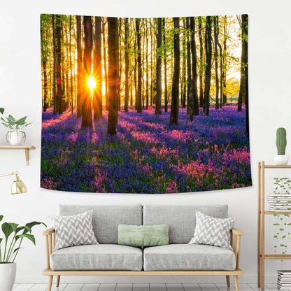 Nature And Landscape Tapestry For Bedroom Sun Evening Sun Bluebell Wood Tapestries Wall Hanging For Living Room Dorm Office 90×60 In
