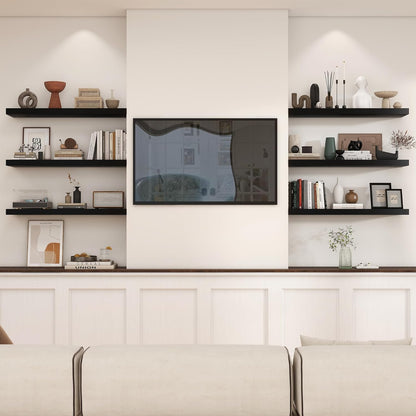 Heimlove 36 Inch Black Floating Shelves for Wall,10 Inch Deep Wood Shelves with Invisible Brackets,Wall Mounted Storage & Display Shelves for Bedroom,Living Room,Kitchen,Office