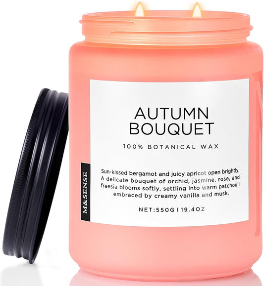 M&SENSE Fall Candle Autumn Wreath Scented, Large 19.4oz Natural Soy Wax 110 Hours Burn Time Clean