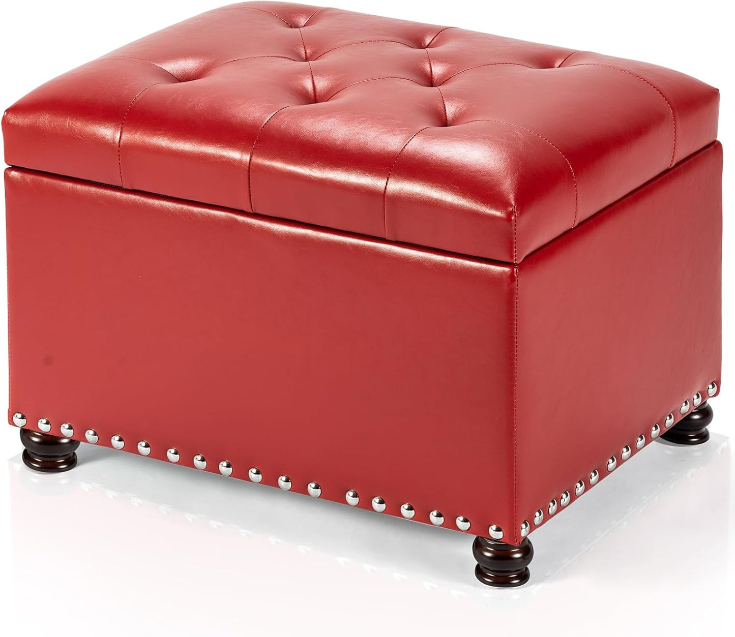 Joveco Leather Storage Ottoman, 24" Rectangle Square Bench Foot Rest Stool for Bedroom Living Room, Red