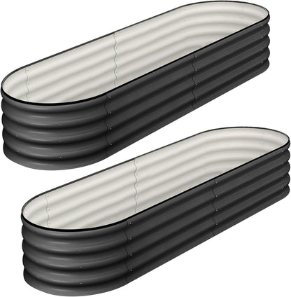 2 Pcs 4.5x2x1ft Oval Raised Garden Bed, Galvanized Raised Beds,Open-Ended Base Metal Raised Planter Beds,Garden Bed Outdoor,Planter Raised Boxes for Vegetables, Flowers,Tool-Free Asse,Gray