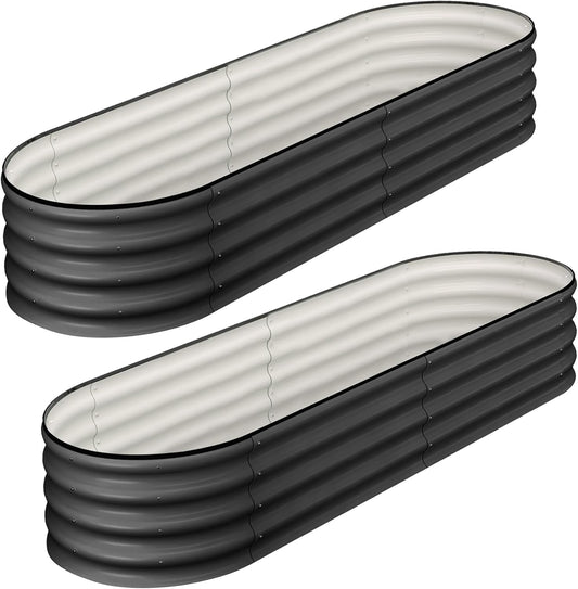 2 Pcs 4.5x2x2ft Oval Raised Garden Bed, Galvanized Raised Beds,Open-Ended Base Metal Raised Planter Beds,Garden Bed Outdoor,Planter Raised Boxes for Vegetables, Flowers,Tool-Free Asse,Gray