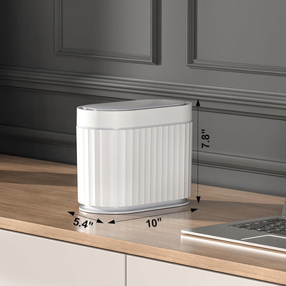 ELPHECO Mini Trash Can with Lid Small Desktop Trash Can with Lid, 5 Liter Automatic Garbage Bin, 1.3 Gallon Motion Sensor Countertop Waste Basket for Bedroom, Office, Bathroom, White with Grey Trim