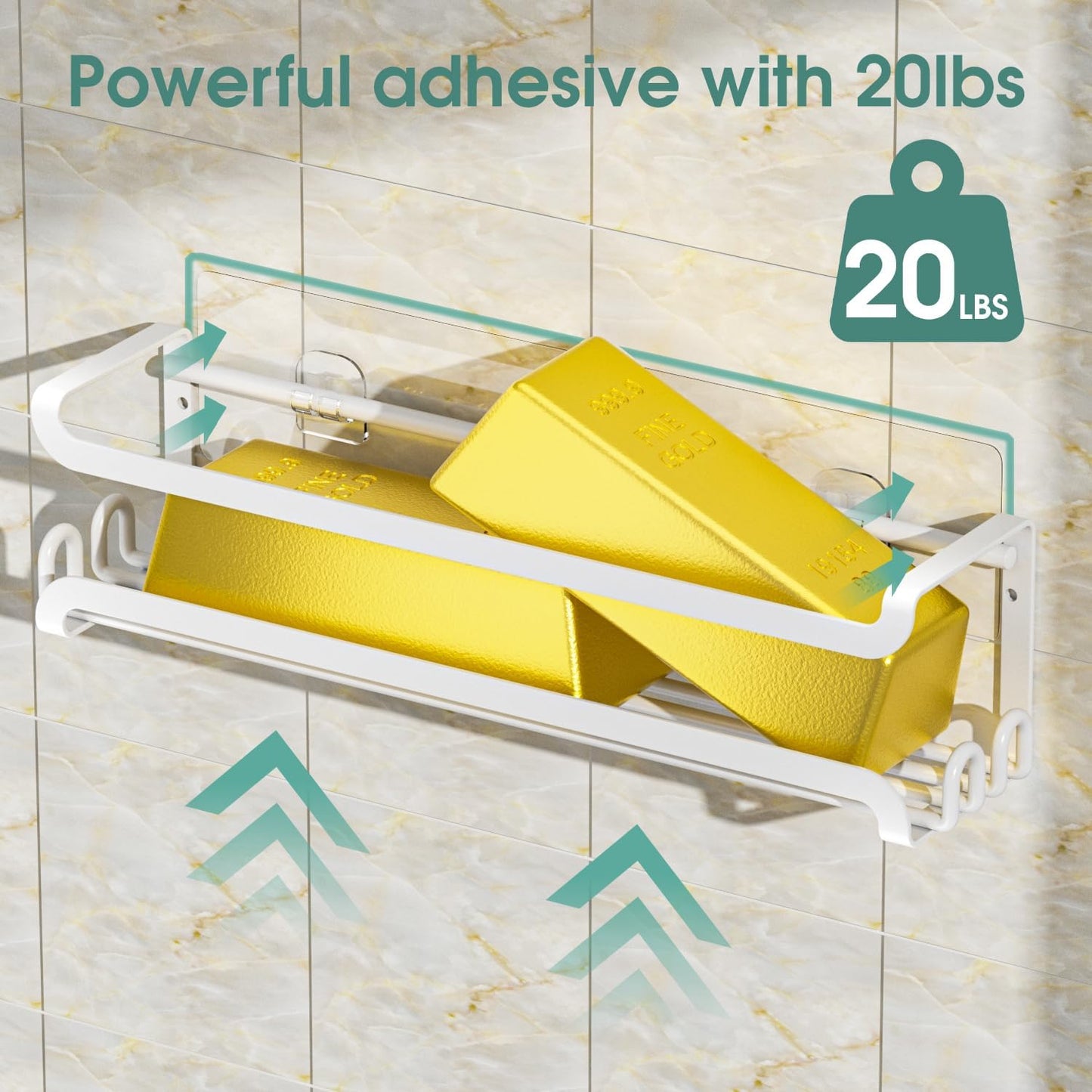 LUCYCAZ 2 Pack Wall Mounted Spice Rack with 16 Hooks, Spice Organizer Shelf for Stove Cabinet Pantry Door,Screw or Adhesive Spice Shelf Hanging Wall Spice Rack in Kitchen and RV (White, 2 PACK)