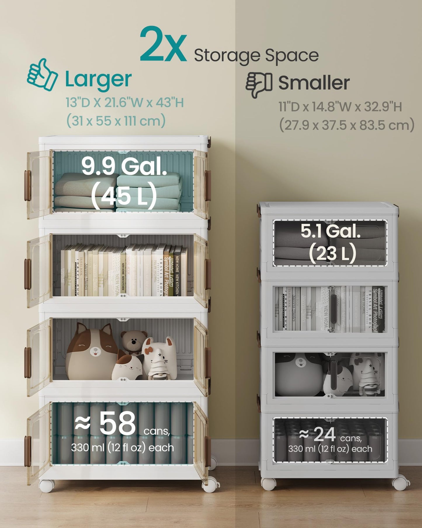 SONGMICS 48QT stackable storage bins with 1 Lid, 4-Tier Foldable Bins