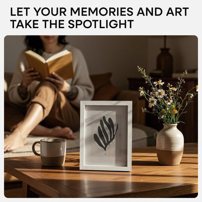 Homeforia A5 Picture Frame White Wood, High-End Oak 5.8x8.3 Frame Matted to 4.1x5.8 inch Photo, A5 Size Walnut Wooden Frames with Mat A6 for Print, 5.8 by 8.3 Frame, Tempered Glass, Wall Kit, Set of 1