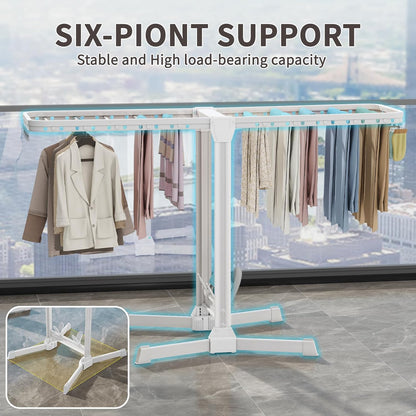 Heavy Duty Clothes Drying Rack Foldable, Aluminum Large Drying Rack Clothing with 2 Height-Adjustable Drying Wings, Laundry Racks for Drying Clothes,Easy to Fold,Indoor Outdoor Use