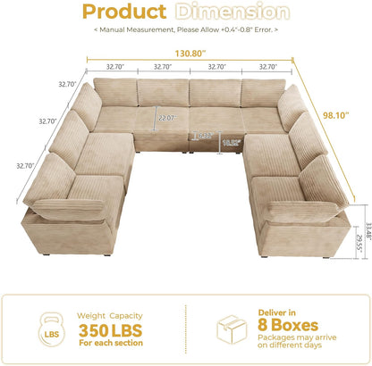 HOOOWOOO Modular Sectional Sofa,8 Pieces Sectional Couches for Living Room,131X98 L Shaped Cloud Couch with Ottoman Chaise Set(Beige Velvet Corduroy)