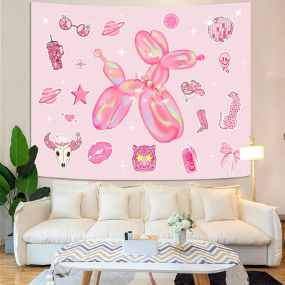 Lunerfex Y2K Tapestry Pink Dog Wall Tapestry, Cute Tapestries for Bedroom Funny Tapestries Wall Hanging for Bedroom Living Room Decor Pink-6 44"x60"