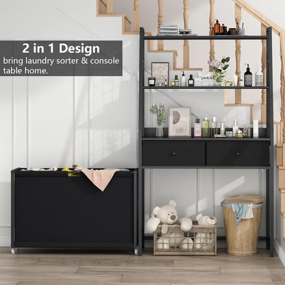 Laundry Hamper Laundry Basket with 3 Section Pull-Out Rolling Bags & 2-Tier Storage Shelf, Laundry Sorter for Organization and Storage with 2 Drawers for Laundry Room, Bathroom