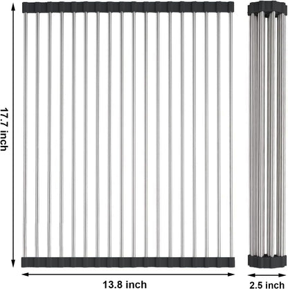Searik Dish Drying Rack Roll Up Sink Drying Rack, Over The Sink Dish Rack Multi-Use Stainless Steel Dish Drainers Heat Resistant Mat for Drying Draining Trivet (17.7"x13.8")