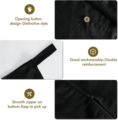 Linen Hanging Laundry Bag, 100% Linen Over The Door Laundry Hamper with Buttons and Zipper, Space Saving Door Hampers for Laundry Dirty Clothes Home Travel, Black