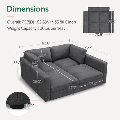 HONBAY Modular Sectional Couches with Storage Corduroy Sleeper Sofa Modular Sectional Couches for Living Room,Dark Grey