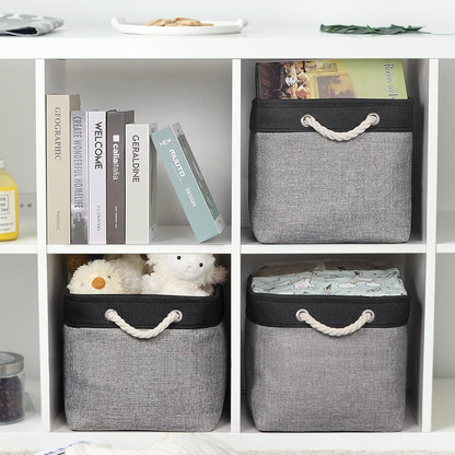 TheWarmHome Storage Basket for Organizing - 16x12x12 inch Cube Storage bin 3 Pack Fabric Storage Cubes, Collapsible Storage Box for Organizer Cloth Gift Toy Closet (Black & Grey)