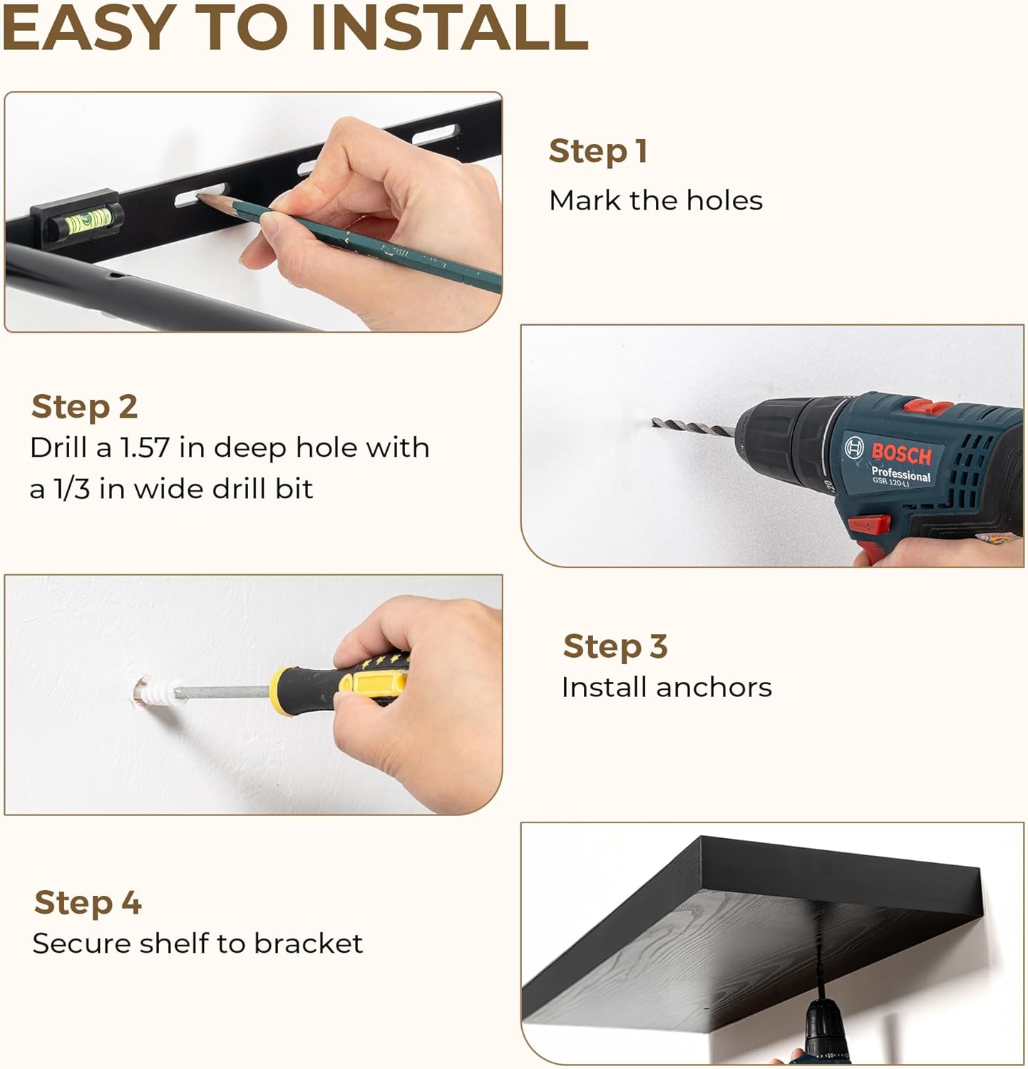 36 Inches Floating Shelves for Wall, 9.3" Deep Long Floating Shelves Set of 2, Large Display & Storage Shelf, Wall Shelf for Bathroom Bedroom Living Room Kitchen Office, Black