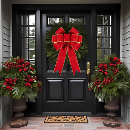2pcs Large Christmas Bows Velvet Red Bows Holiday Red Christmas Bows Decorations for Wreath Velvet Bows Decor for Christmas Tree Topper, Front Door, Outdoor(24 * 16 inch)