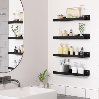 upsimples Acrylic Shelves for Wall Decor, 15" Display Shelf Perfume Organizer for Bathroom, Bedroom, Living Room, Floating Bookshelves for Kids, Black, 2 Pack