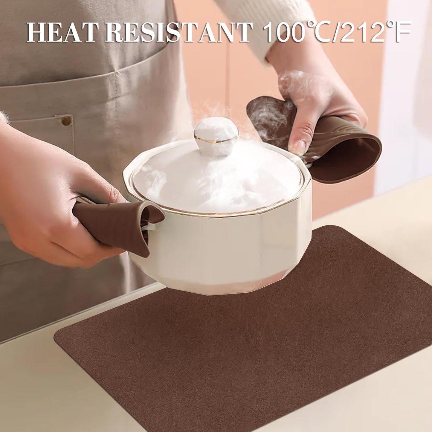 BLESWIN Faux Leather Placemats, Set of 6, 12×17 Inch -Double Side Texture Color Table Mats, Heat-Resistant, Waterproof and Oil-Resistant, Suitable for Dining Room, Kitchen, Party, Outdoor - Brown