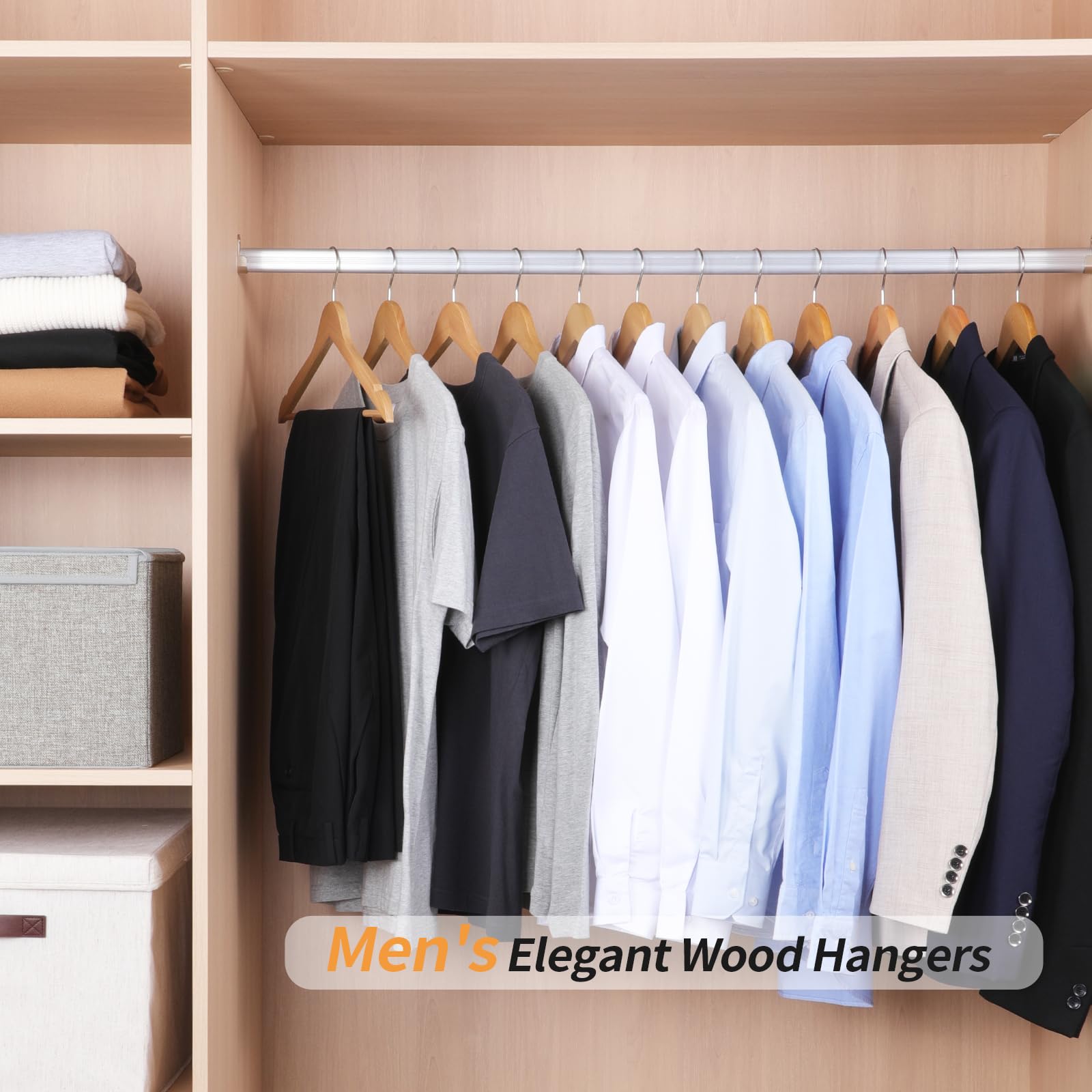 Amazon Basics Wood Suit Clothes Hangers for Closet Organizer, Natural, 30-Pack