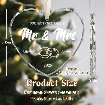 First Christmas Married Ornament 2025, Custom Wedding Crystal Glass Ornament with Photo, Name or Date, Personalized Wedding or Bridal Shower Gifts for Newlyweds