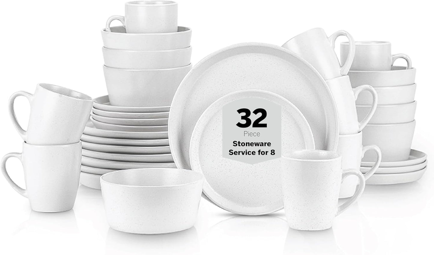 Stone Lain Albie 32-Piece Dinnerware Set Stoneware, White Speckled