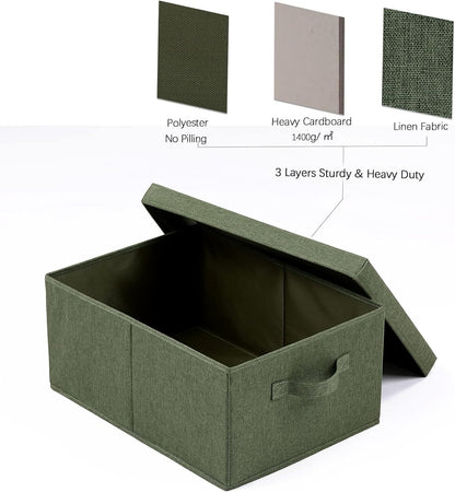 HOONEX Storage Bins with Lids for Organizing, Pack of 2, Storage Boxes with 2 Carrying Handles and Sturdy Heavy Cardboard, 16.5" L x 11.8" W x 7.5" H for Shoes, Books, Clothes, Olive