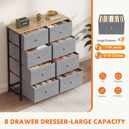 Sweetcrispy 8 Drawer Dresser for Bedroom, Organizer Storage Drawers, Blue