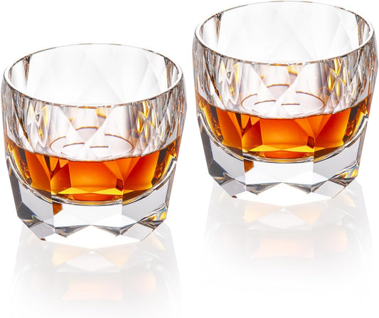 KAMMAK Crystal Whiskey Glasses Set of 2, 7.1oz Old Fashioned Glasses Stemless, Hand Blown White