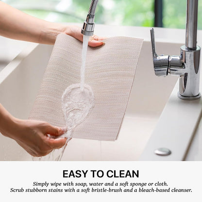 LEXMORE Placemats Set of 8 Vinyl/Plastic Woven Place Mats for Kitchen Table Indoor/Outdoor Washable Placemat Wipeable Dining Table Mats(Beige)