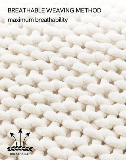 YnM Chunky Throw Blanket, Hand Knitted with Chenille Yarn, Skin Friendly, Ventilated and Breathable, Machine Washable, Home Décor Piece for Couch, Sofa and Bed (Butter Cream, 40x50 Inch)