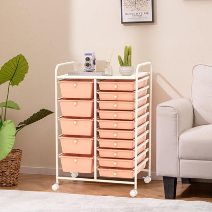 COSTWAY 15 Drawer Rolling Storage Cart, Mobile Utility Cart with Lockable Wheels, Drawers