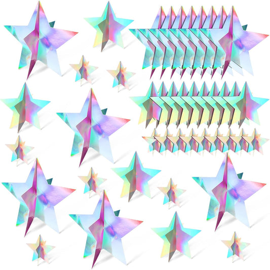 45 Pcs 3D Star Centerpieces Movie Night Decorations for Table in 3 Size Hanging Supplies for Red Carpet Film Show Theme Birthday New Year Party First Day of School Table Decor (Iridescent)