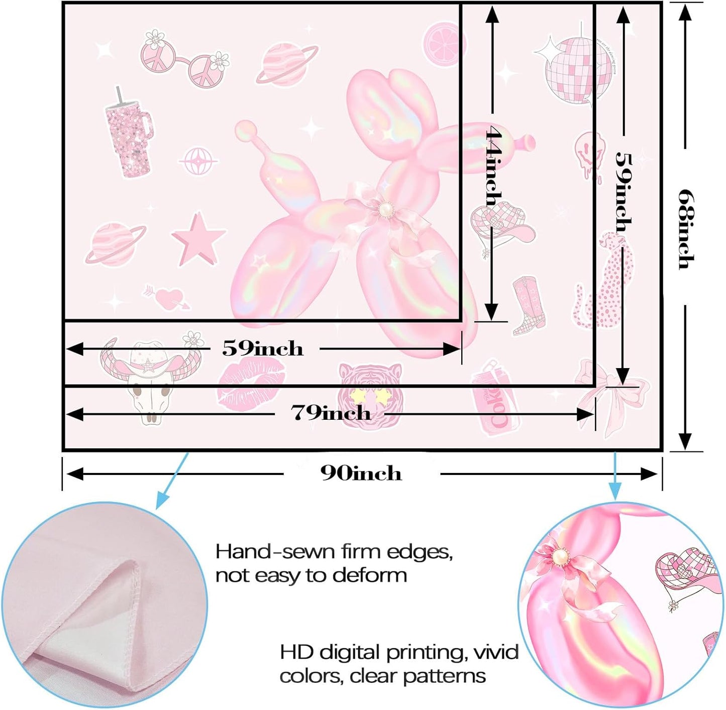 Lunerfex Y2K Tapestry Pink Dog Wall Tapestry, Cute Tapestries for Bedroom Funny Tapestries Wall Hanging for Bedroom Living Room Decor Pink-6 44"x60"