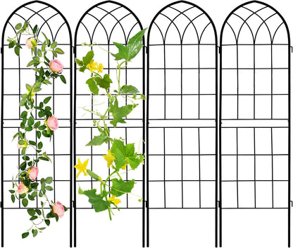 LZRS 4 Pack 71x20in Rustic Iron Arch Decoration Garden Trellis with Black Metal Coating – Perfect for Supporting Climbing Plants Outdoor, Roses, Vines, Flowers, and Vegetables.