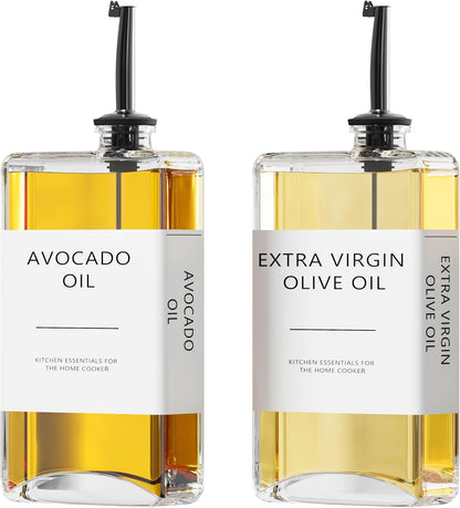 New England Stories Kitchen Cooking Oil Dispenser Set, Olive Oil and Vinegar Bottles, Soy Sauce Dispenser - 2 Pieces, Black, Durable & Stylish Design