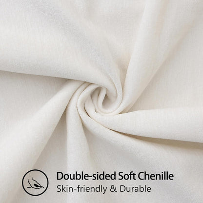 decorUhome Chenille Soft Throw Pillow Covers 24x24 Set of 2, Farmhouse Velvet Neutral Decorative Euro Pillow Covers with Stitched Edge for Couch Sofa Bed Home Decor, Cream White