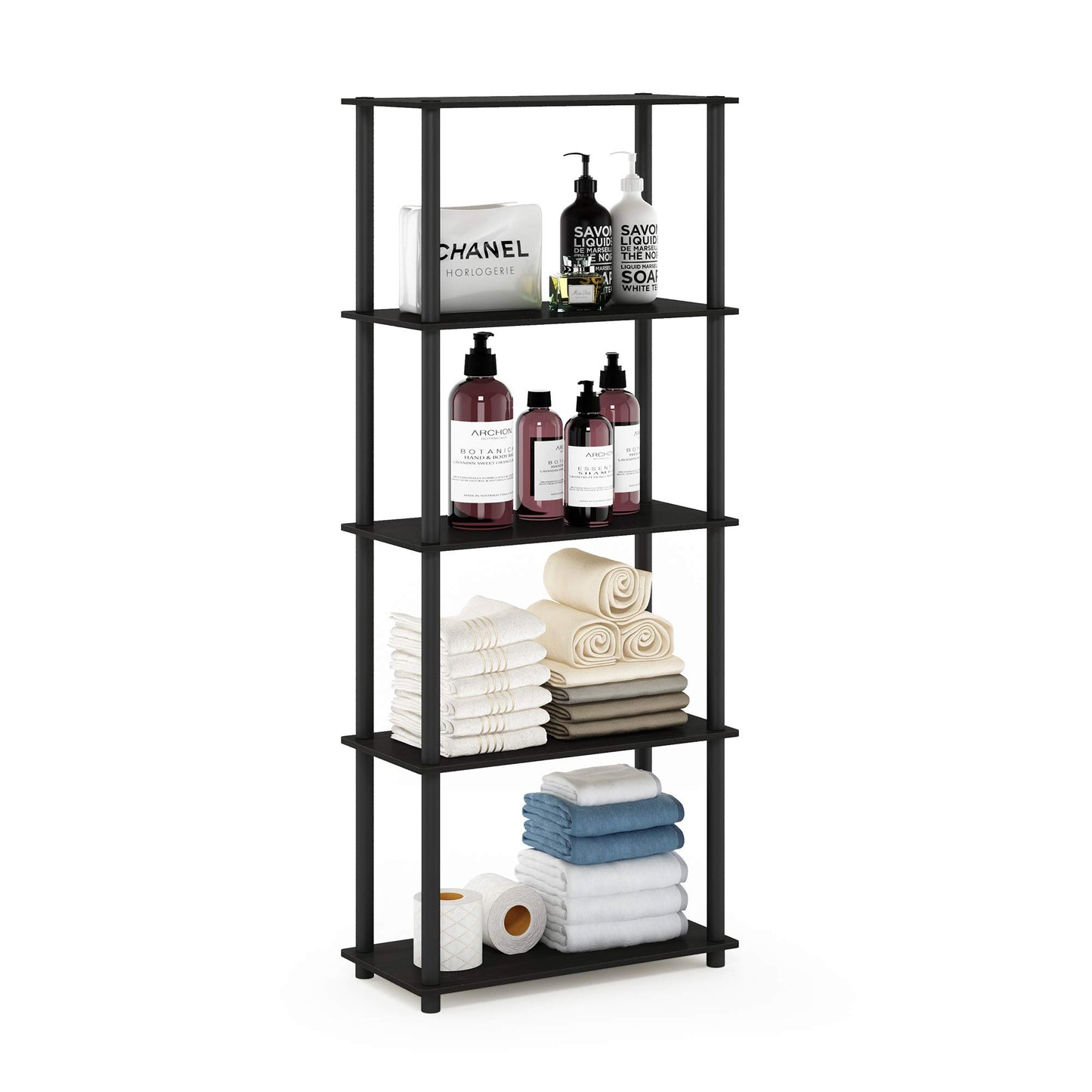 Furinno TURN-N-TUBE Storage Shelves, 5-Tier Book Shelf, Corner Shelf, Toolless Open Shelves, for