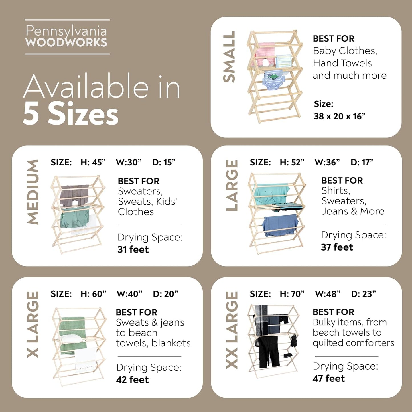 Pennsylvania Woodworks Clothes Drying Rack: Solid Maple Hard Wood Laundry Rack for Baby Clothes, Hand Towels, Delicates & More, Durable Small Folding Drying Rack, Made in USA, No Assembly Needed