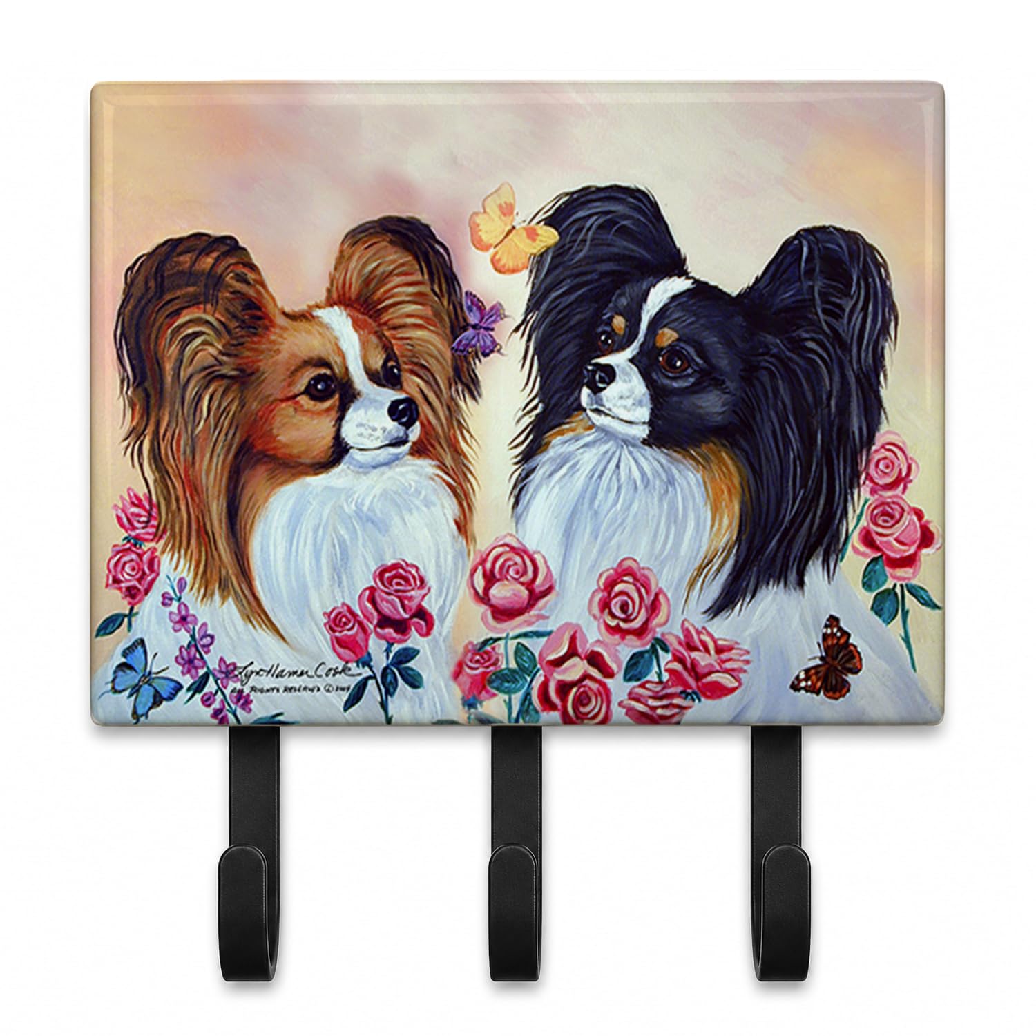 Caroline's Treasures 7272TH68 Papillon Leash or Key Holder, Wall Hooks, Key Hooks Holder, Coat Rack
