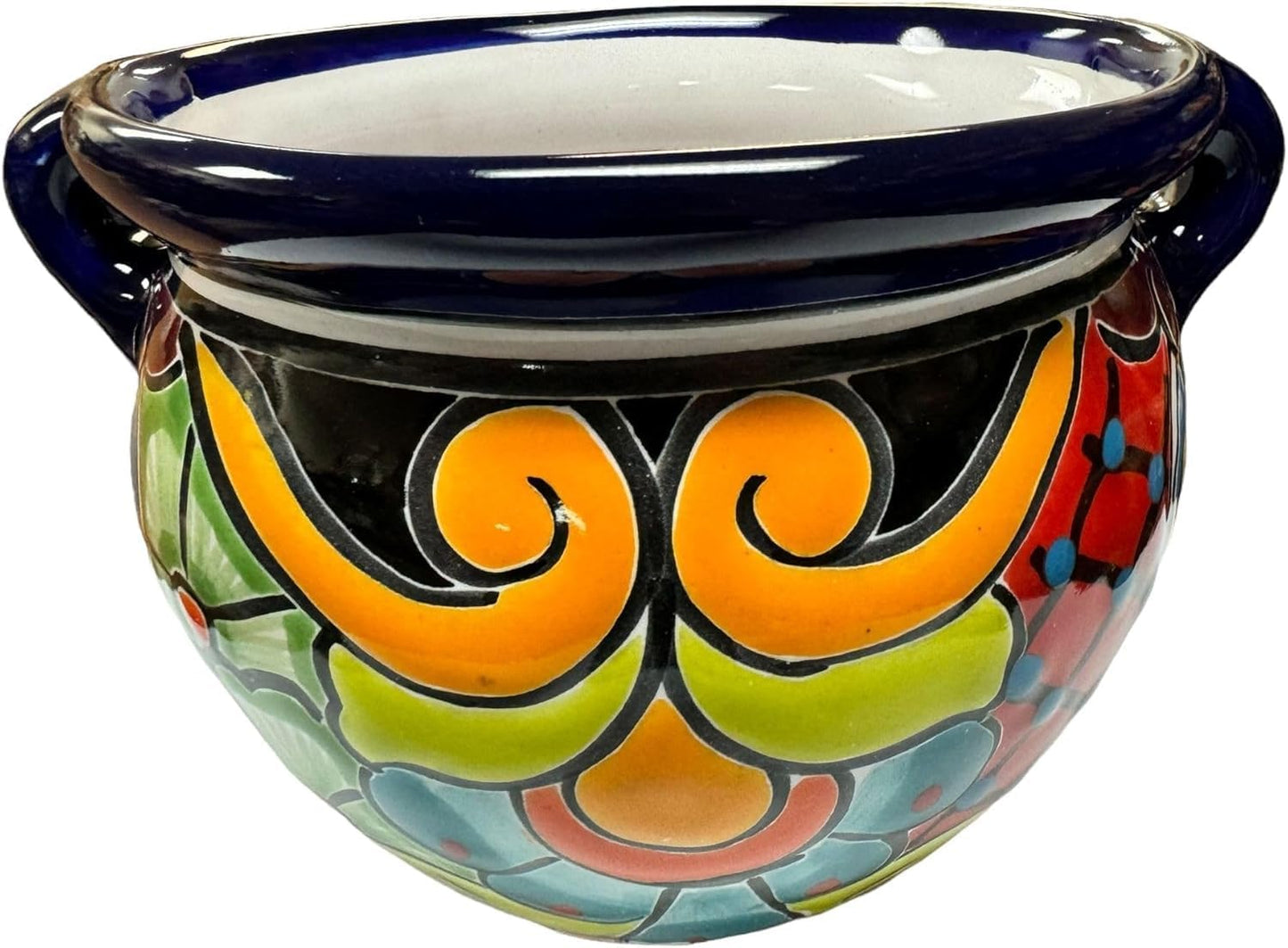 Talavera Michoacana Planter Pot Multicolor Folk Art Mexican Pottery Hand Painted Outdoor Indoor Home Decor Handmade 8" (Multi 2)