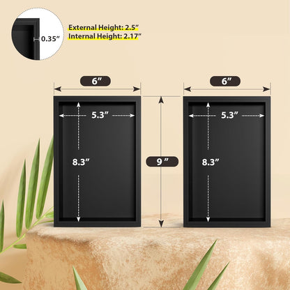 Kitchen Drawer Organizer Bins, Stackable Bamboo Drawer Organizer for Silverware, Flatware, Deep Office Desk Organizer Tray, Desktop Pen, Office Organization Black 9" x 6" x 2.5"(Set of 2)