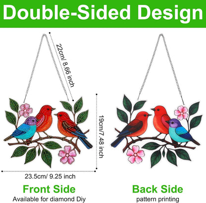Diamond Art Suncatchers Hanging Kits, Hummingbird Diamond Art Painting Ornaments for Adults, Spring Birds Acrylic Board Gem DIY Painting Kit Window Wall Home Crafts Pendant Christmas Gift