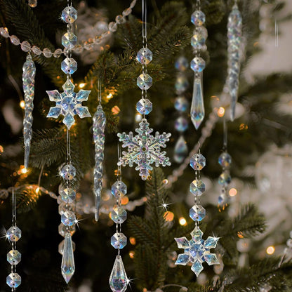 80pcs Christmas Crystal Snowflake Ornaments for Tree - Iridescent Christmas Acrylic Snowflakes Drop Icicle Pendants Hanging Ornaments for Xmas Tree Winter Holiday Frozen Wedding Party Decorations