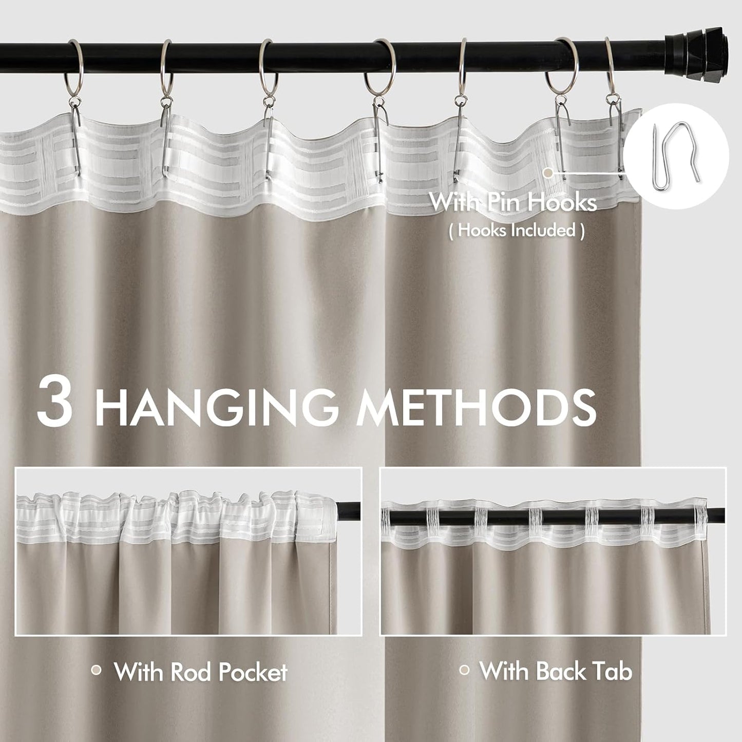 MIULEE Natural Back Tab Blackout Curtains 120 Inch Long 2 Panels Set for Bedroom, Rod Pocket/Pinch Pleated Extra Long Thermal Insulated Living Room Darkening Light Blocking 10FT Drapes