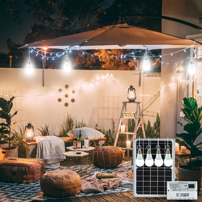 Solar Powered Indoor & Outdoor Pendant Lights with 4 LED Bulbs, Each 5m Cord, Waterproof, 6000mAh Battery for Yards, Gardens, Patios, Camping, RVs & Sheds